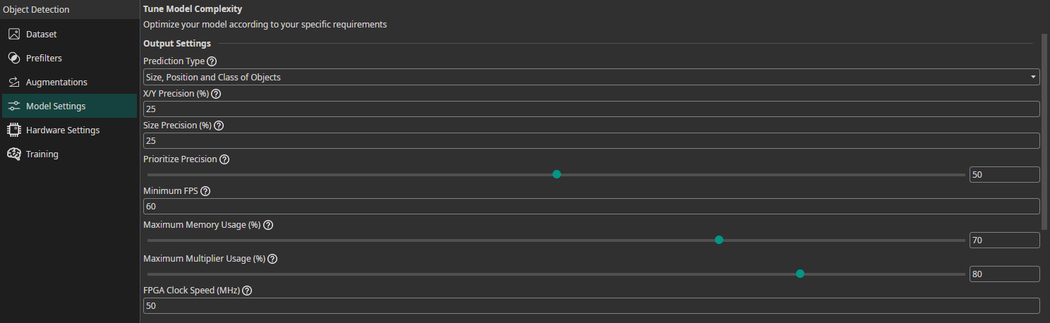 Model Tune Settings