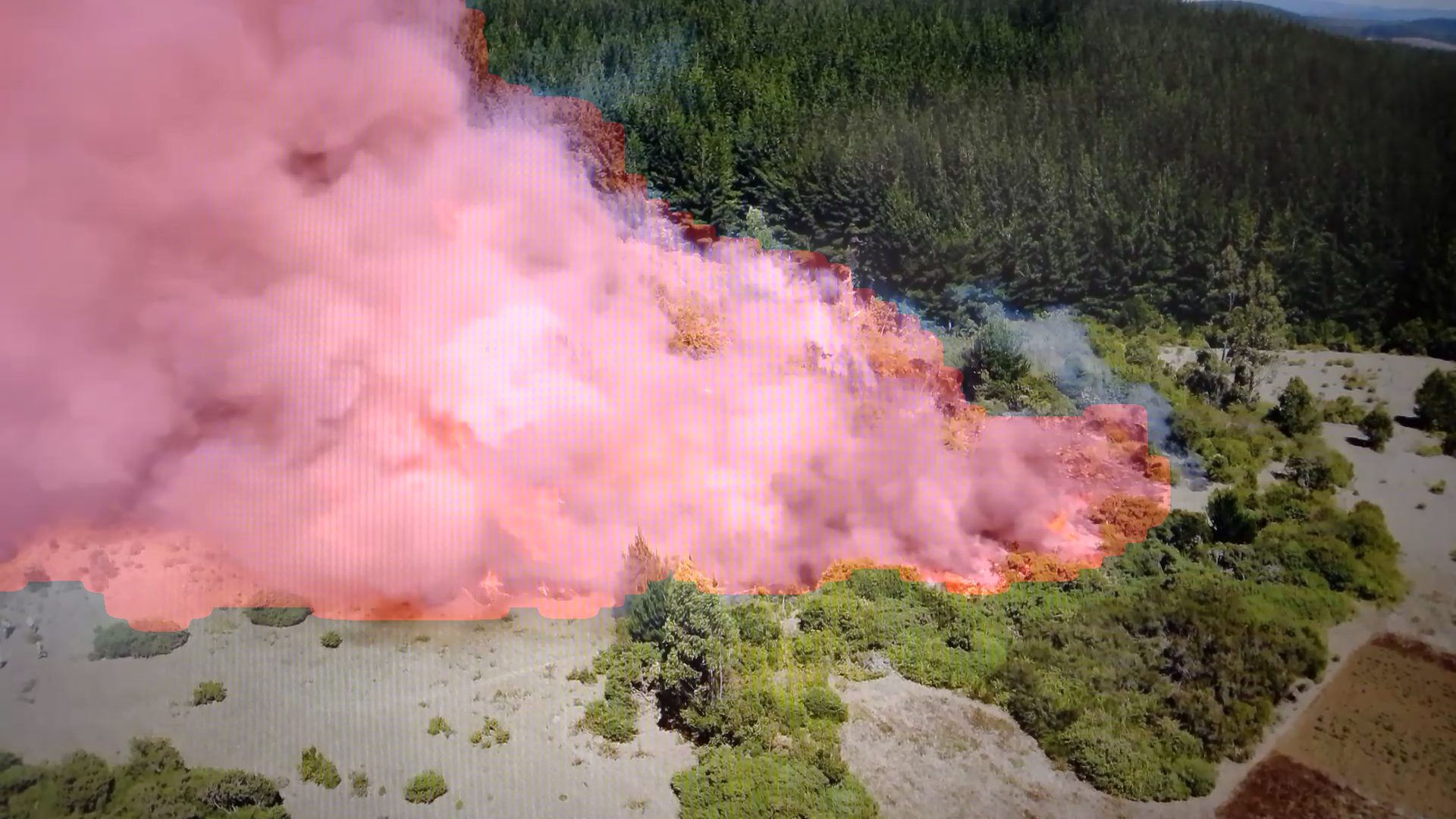 Wildfire drone image 3 - segmentation overlay from FPGA