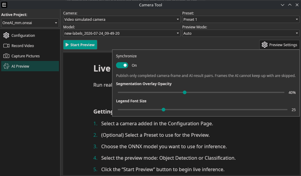 Camera Tool settings