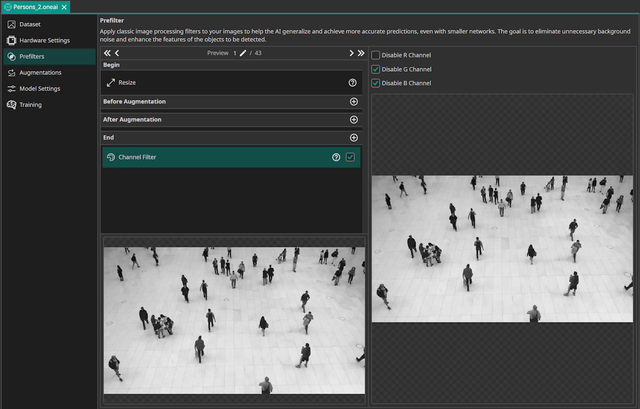 Preprocessing settings for grayscale video