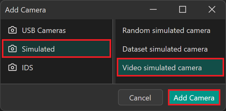Adding a simulated video camera in the Camera Tool